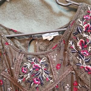 Rag & Bone Embroidered Floral Blouse - Brown and Pink